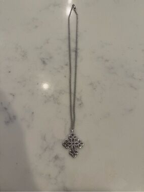 Retired James Avery Silver Floral Cross Pendant Necklace